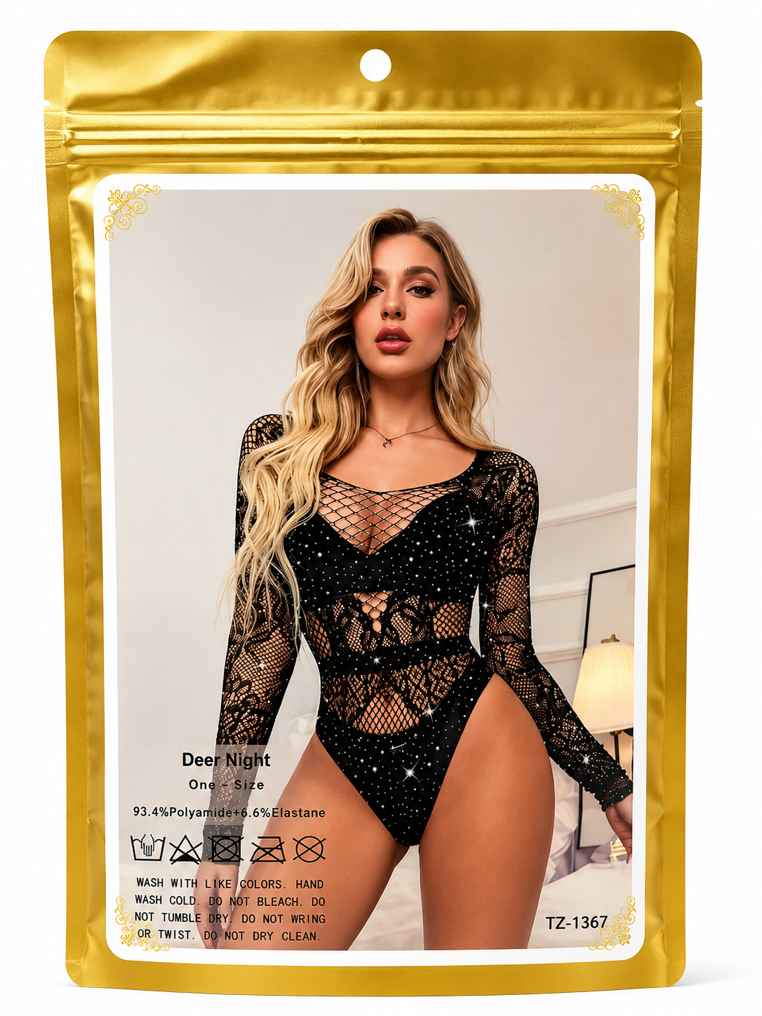 Body Sensual Deer Night de Encaje y Malla Manga Larga
