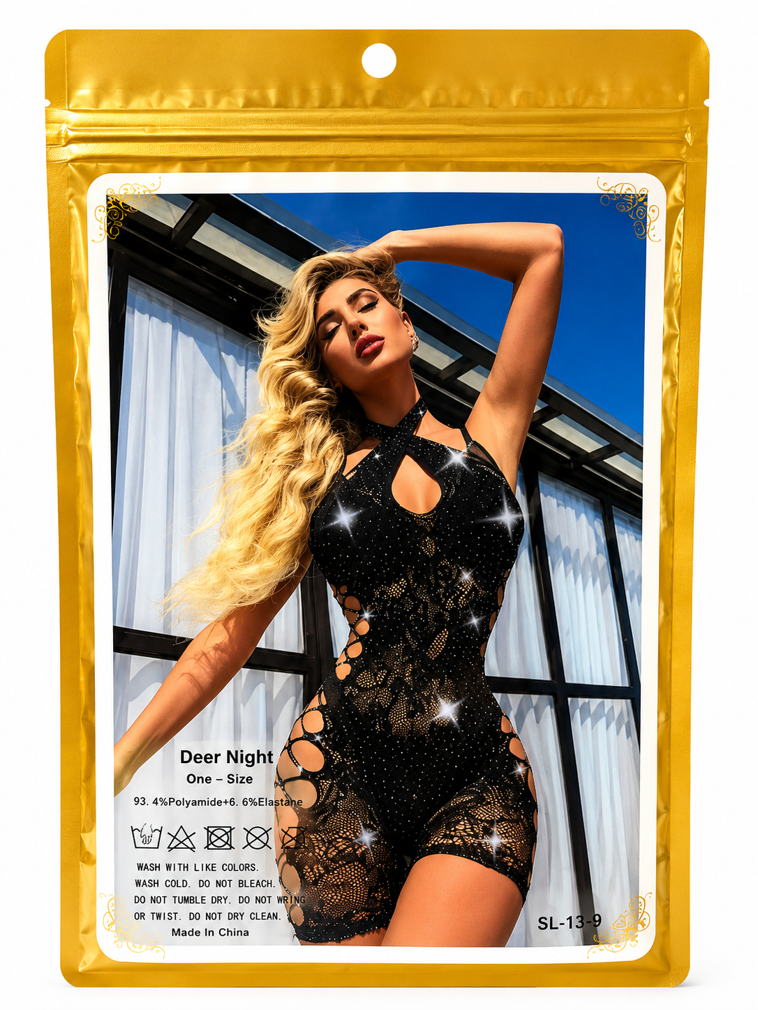 Vestido Sensual Deer Night de Encaje y Malla – One Size Negro