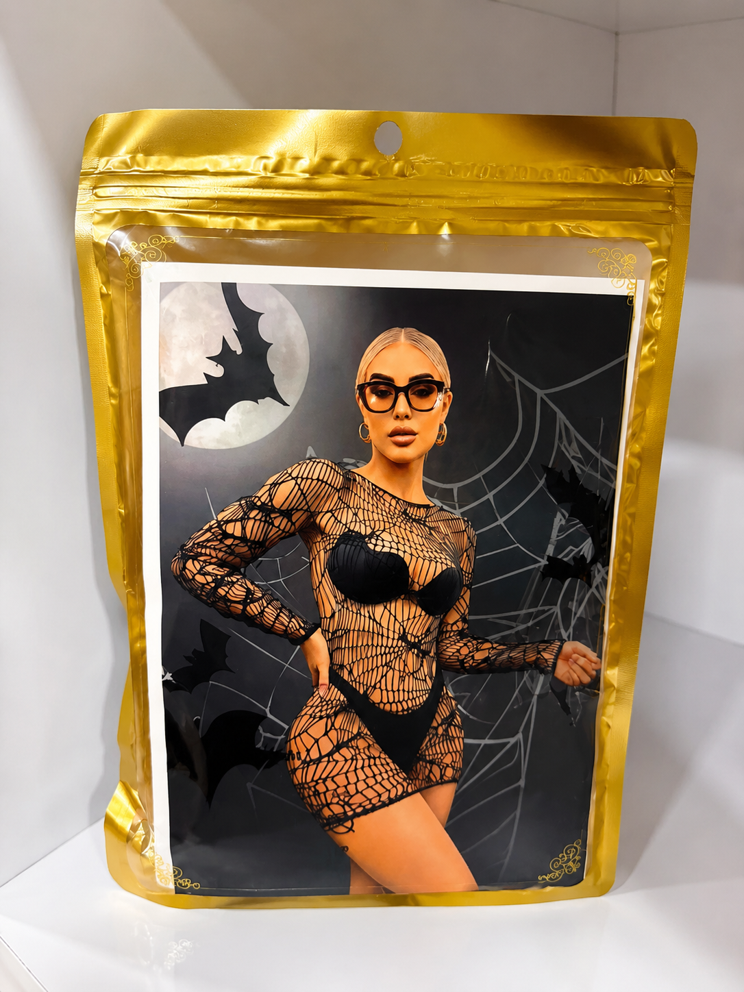 Vestido Sensual de Malla Spider Web con Diseño Halloween