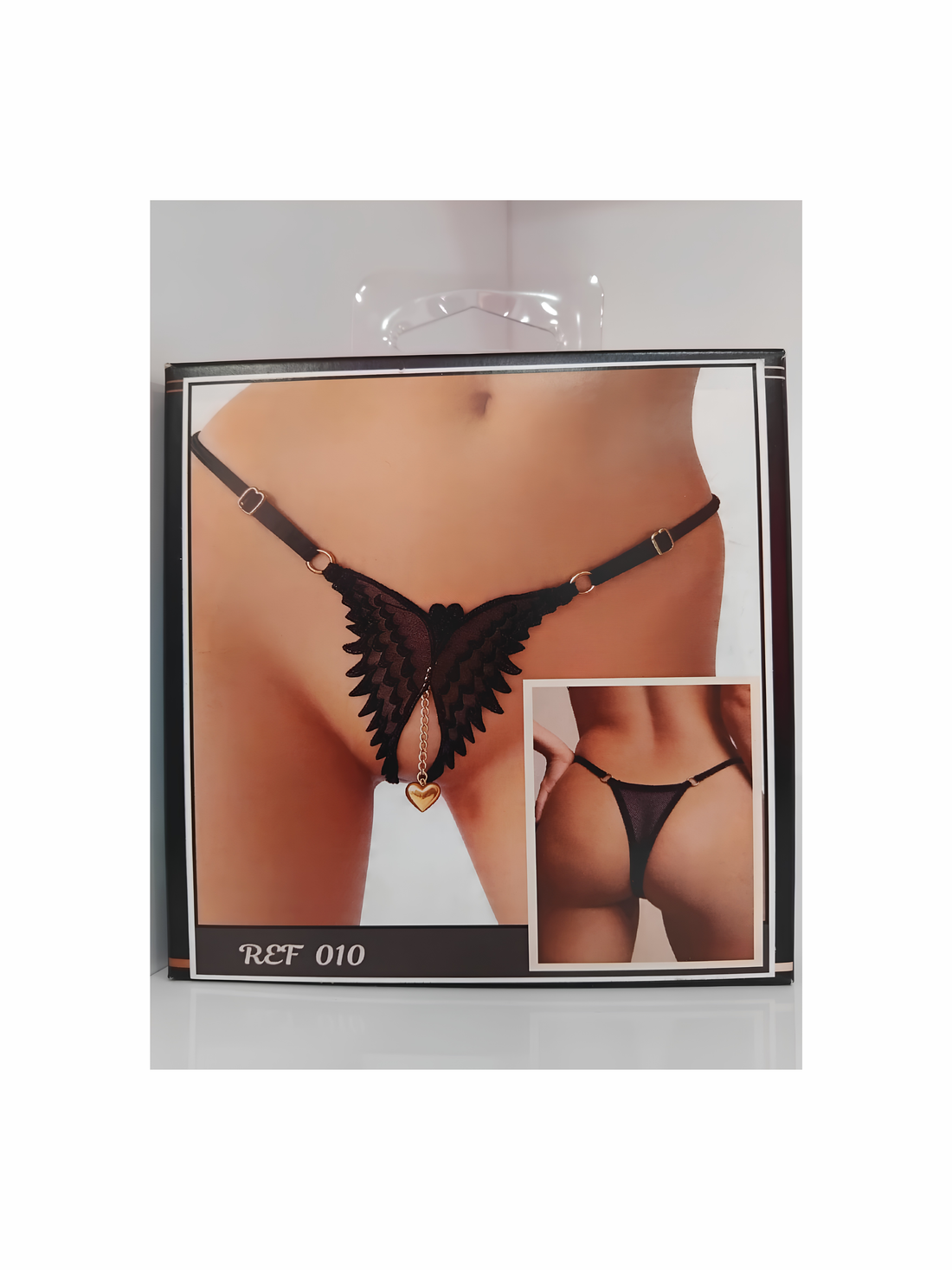 Panty Negro Alas de Ángel con Corazón REF 010
