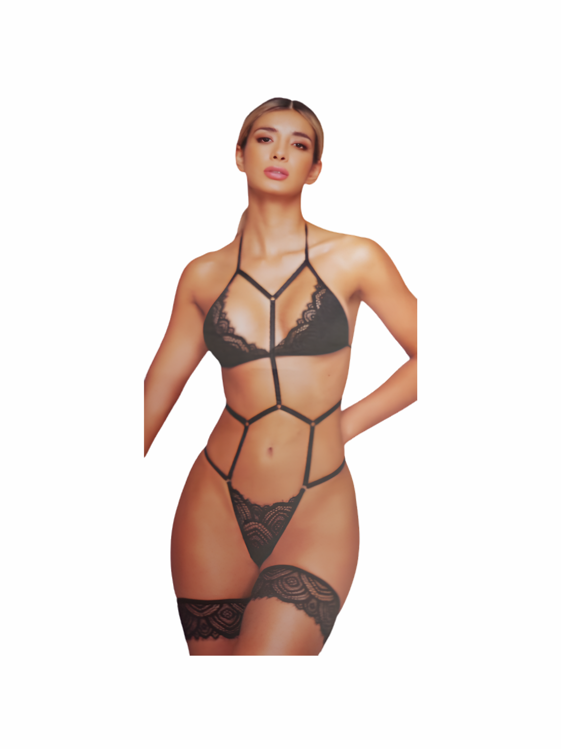 Body de Encaje con Tirantes y Medias